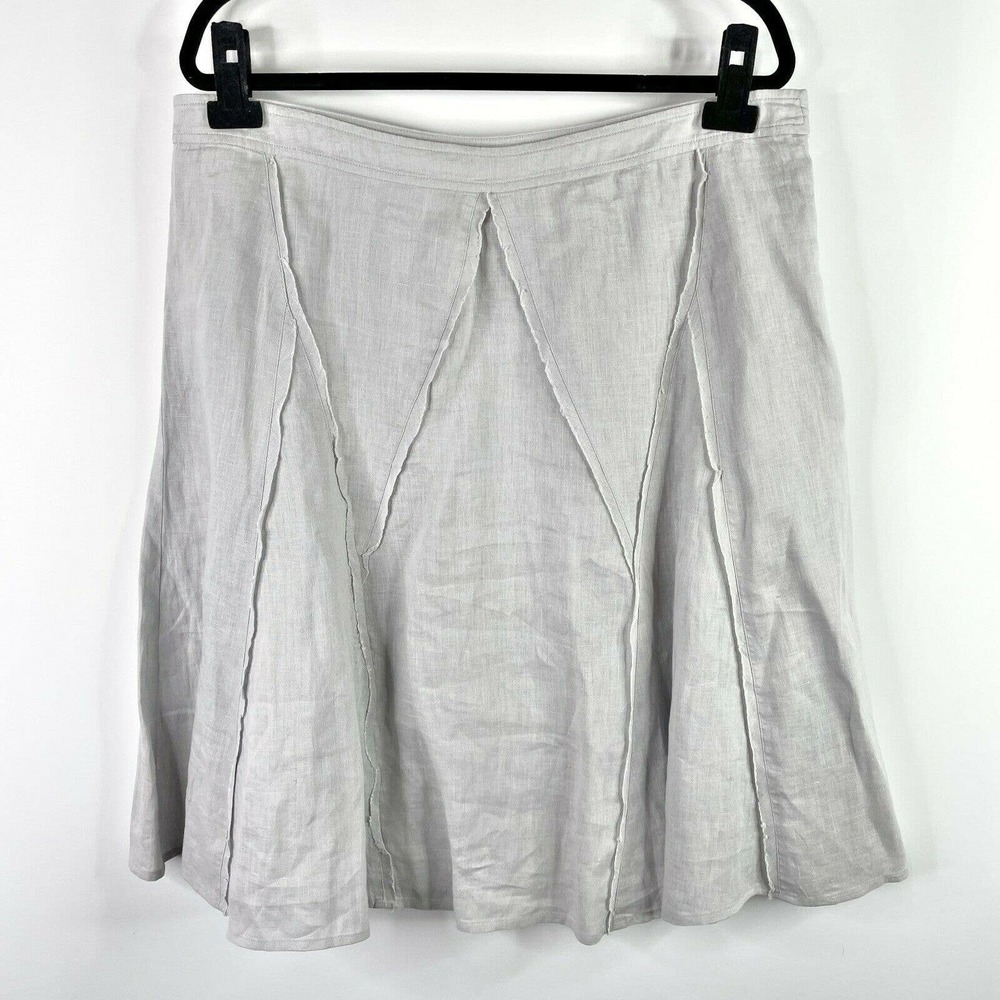 Peruvian Connection Skirt Size 14 100% Linen A-Line Raw Edge Seams Lined Gray